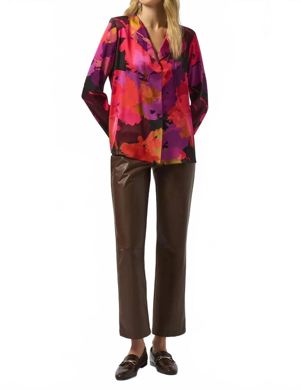 NEW JOSEPH RIBKOFF floral satin long sleeves top in black/multi